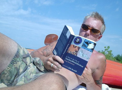 Morey on the beach, looking relaxed. 